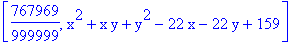 [767969/999999, x^2+x*y+y^2-22*x-22*y+159]